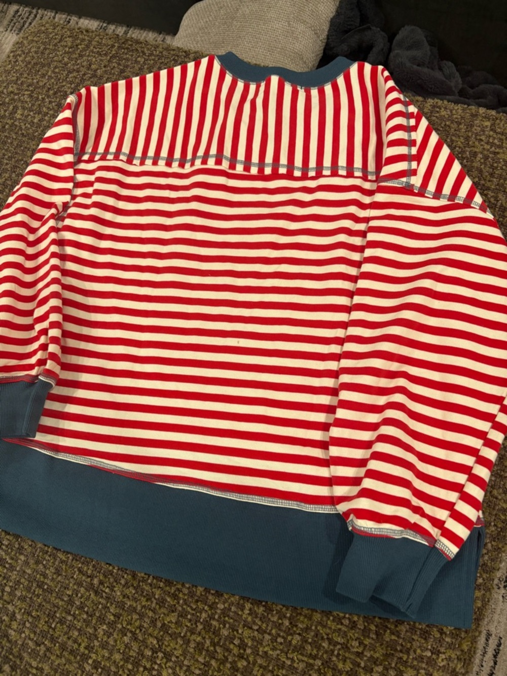 Altar’d‎ State Striped Red & White Crewneck Sweatshirt with Navy Trim - Picture 4 of 4
